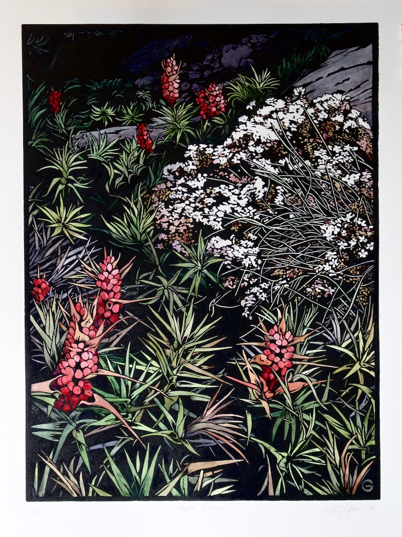 Hand Painted Linocut Tasmanian Flora Linocut Original Lino Etsy