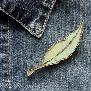 Wooden Gum Leaf Brooch, Hand Painted Leaf Brooch, Blue Gum Leaf Brooch, Eucalyptus Leaf image 3