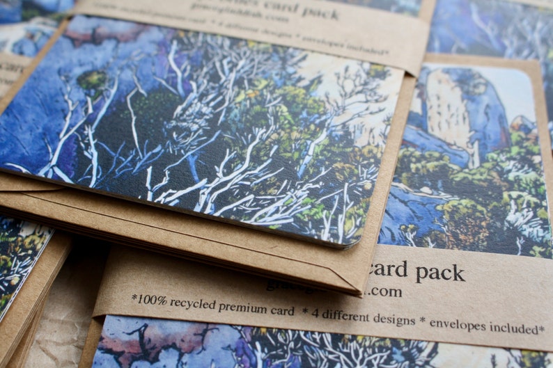 Mountain Blues Card Pack, Linocut Cards, Alpine Landscape Cards, Tasmanian Landscape Cards image 8