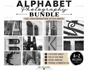 Paquete de fotografías del alfabeto, imágenes de las letras de la A a la Z (descarga digital)