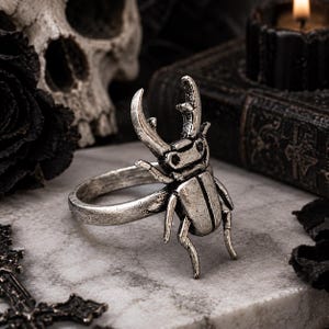 Anello con cervo volante in argento: gioiello gotico a forma di insetto per gli amanti della natura - Regalo ispirato alla natura per lei - Regalo per entomologo - Anello artigianale in ottone massiccio