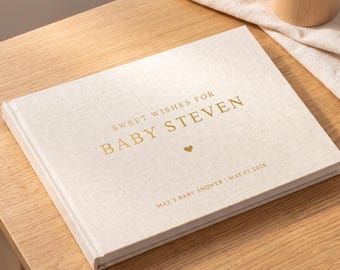 Libro de firmas para baby shower en lino - Álbum de fotos para bebé - Diario de recuerdos - Bebé personalizado, álbum de fotos para baby shower, álbum de recortes personalizado