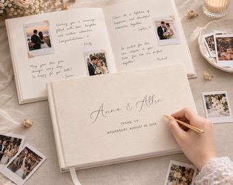 Custom Linen Wedding Guest Book, Personalized Linen Hardcover Album, Polaroid Photo Guestbook, Wedding Keepsake & Anniversary Memory Book