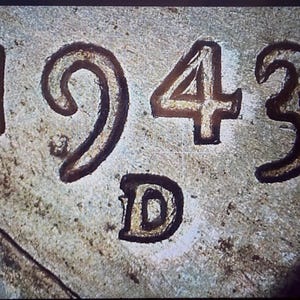 1943-D US Stålpenny 1C Mint Error RPM Repunch mint mark Myntfel i UNC-skick