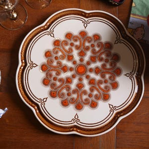 Fat Lava Plate, West German Ceramic Cake Platter, 1970s Orange Mandala Design, Boho Wall Decor