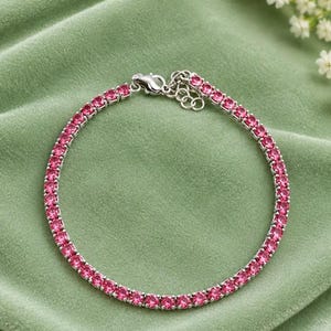 7CT Round Cut Lab-Created Red Ruby Women's Engagement/Wedding Gift 7.5 In Tennis Bracelet Sterling Silver, 14K White Gold Plated
