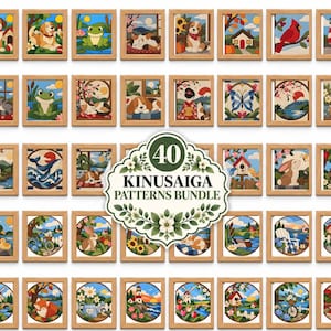 Bunt med 40 Kinusaiga-mönster, tygkonst i PDF-format utan sömnad, djur, blommor, säsongspyssel, utskrivbara mallar, digital nedladdning direkt, DIY-set