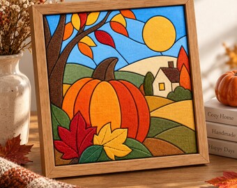 Autumn Pumpkin Kinusaiga Pattern, No Sew Fabric Art Template, Fall DIY Foam Craft, Printable Pattern, 4 Sizes, Instant Download