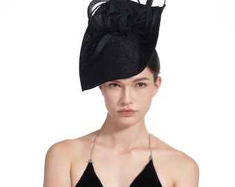 Black Bow Big Teardrop Fascinator Wedding Races Headpiece Headband  Hatinator Hat AE008