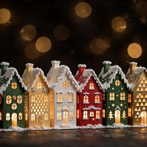 Christmas House Lantern SVG · 8 Paper Luminary Bundle · 3D Cut Files