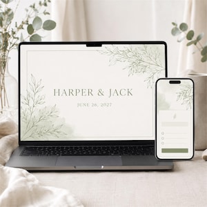 Custom Wedding Website - Sage Botanical Line Art in 24 Hours