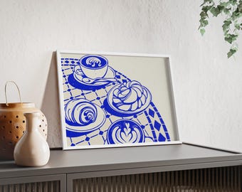 Brunch in Blue | Poster with Wooden Frame