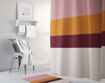 Color Block Shower Curtain - Modern Shower Curtain - Bath Mat - Waterproof Fabric