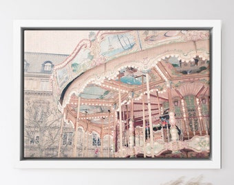 Framed Paris Carousel Canvas, Nursery Wall Decor, Merry-Go-Round Art, Paris Photography Canvas