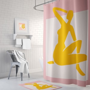 Female Figure shower curtain, Pink Shower Curtain, Yellow Shower Curtain