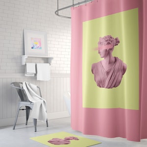 Goddess Shower Curtain, Pink Shower Curtain, Statue Bust Decor, Pink Bathroom Decor, Greek Style Decor