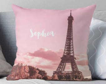 Personalised Paris pillow, Eiffel Tower pillow, Monogrammed pillow, Paris bedroom decor, French decor, Paris baby shower, Gift for her