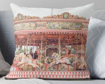 Carousel throw pillow, Carousel bedding, Carousel pillow, merry-go-round, nursery decor, baby's room, gift for her, London Carousel pillow