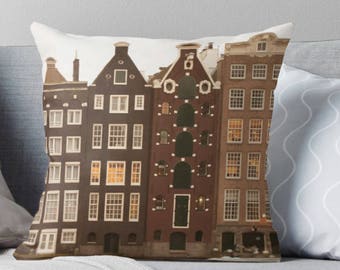 Amsterdam Houses throw pillow - brown decor, travel