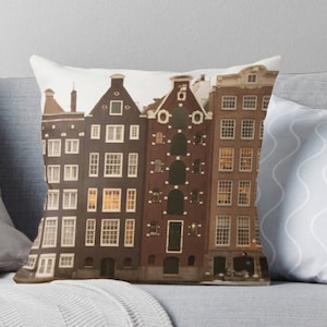 Amsterdam Houses throw pillow brown decor, travel image 1