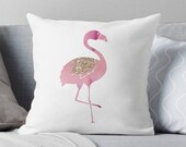 Pink Flamingo pillow, rose gold decor, flamingo decor, home decor, bedding, white pillow, flamingo cushion, gift for her