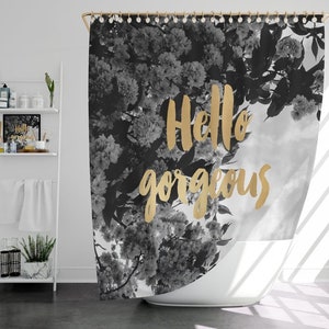 Gold Shower Curtain Black and White Decor Floral Shower Curtain image 5