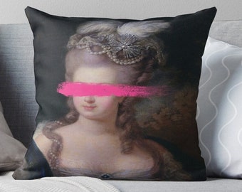 Marie Antoinette Throw Pillow, Maximalist Home Decor, Hot Pink Pillow Cushion