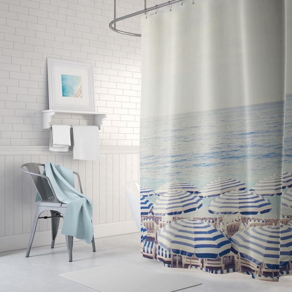 Beach Print Shower Curtain Blue And, Canvas Shower Curtain Uk