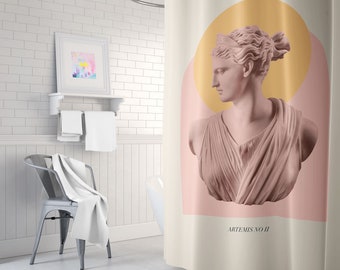 Goddess Shower Curtain, Pink Shower Curtain, Statue Bust Decor, Pink Bathroom Decor, Greek Style Decor