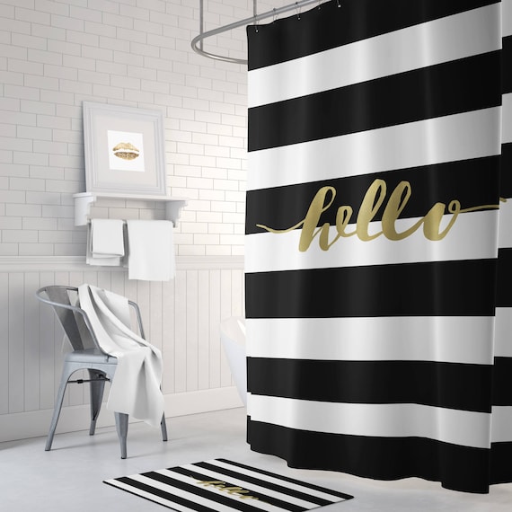 Black and Gold Shower Curtain Striped Shower Curtain White