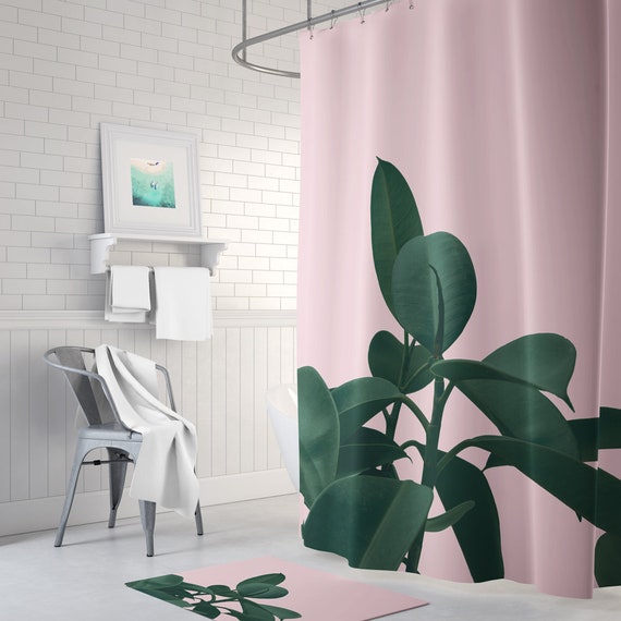 Pink Botanical Shower Curtain Bath Mat Set Pink Botanical Shower Curtain Bath Mat