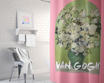 Van Gogh shower curtain, Green and Pink Shower Curtain