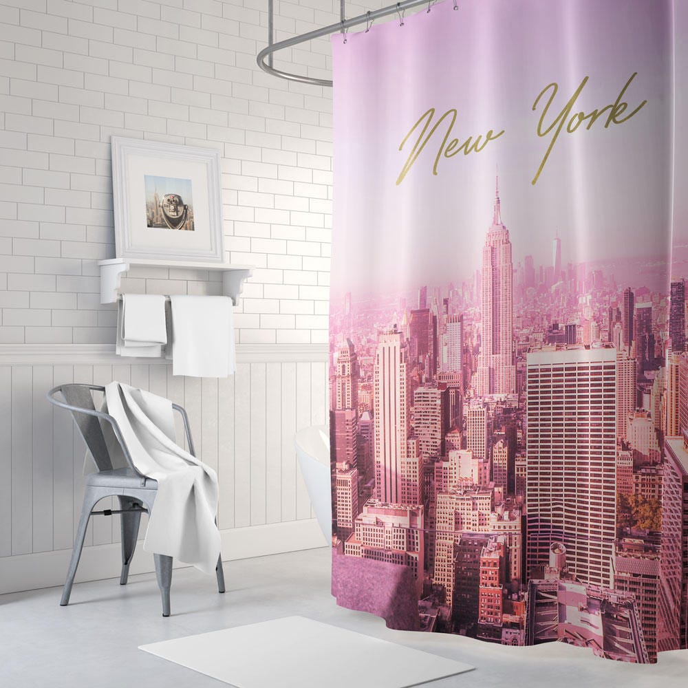 Pink And Gold New York Shower Curtain Gold Bathroom Decor Etsy