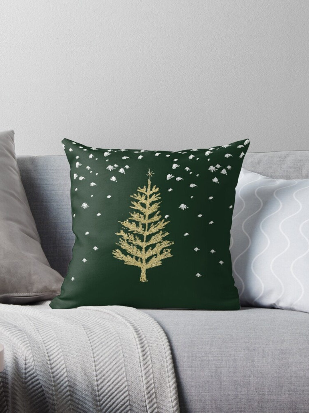 Christmas Tree Pillow, Green Christmas Pillow, Christmas Decor, Gold