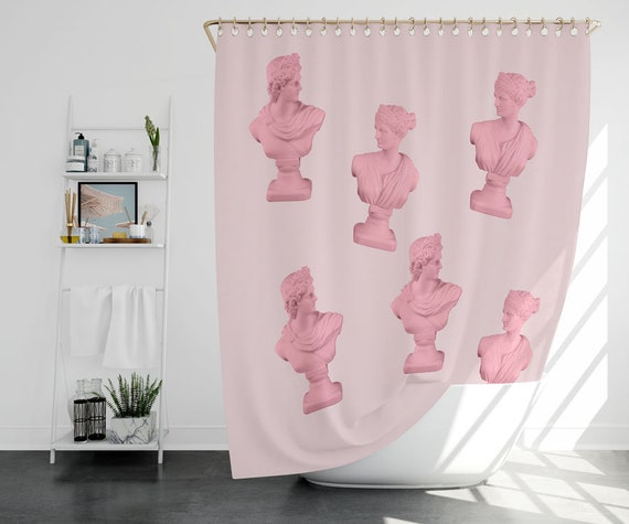 Aesthetic Statue Head Pink Shower Curtain, Statue Bust Decor, Pink