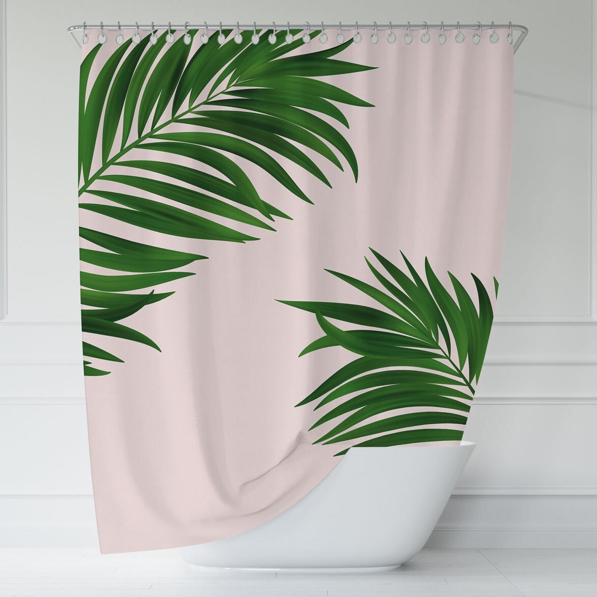 Tropical Shower Curtain Palm Leaf Shower Curtain Pink Fabric