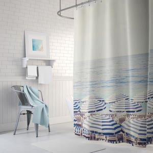 Beach Shower Curtain Blue and White Shower Curtain Etsy UK