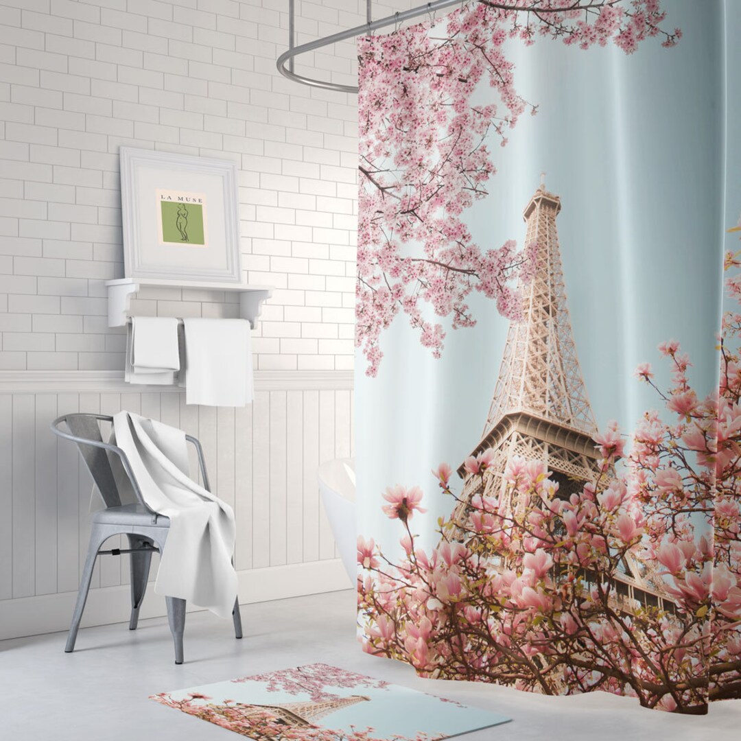 Paris Shower Curtain Paris Themed Decor Paris Bath Mat Etsy