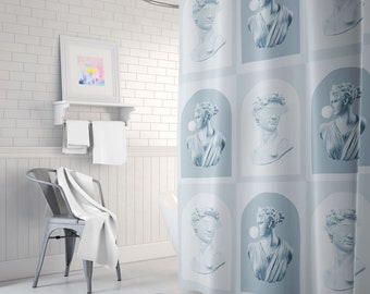 Aesthetic  Shower Curtain, Statue Bust Decor, blue Bathroom Decor, David