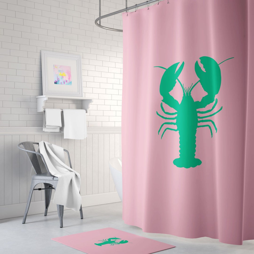 Pink Lobster Shower Curtain Pink Bath Curtain Lobster Bath Etsy