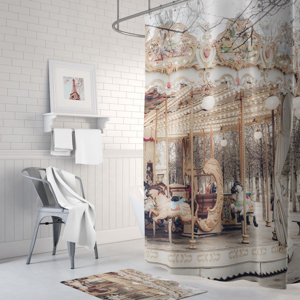 Kids shower curtain Paris carousel shower curtain Bathroom Shower
