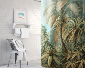 Tropical Jungle Green Leaves Flower Parrot Shower Curtain Set Bathroom Decor 