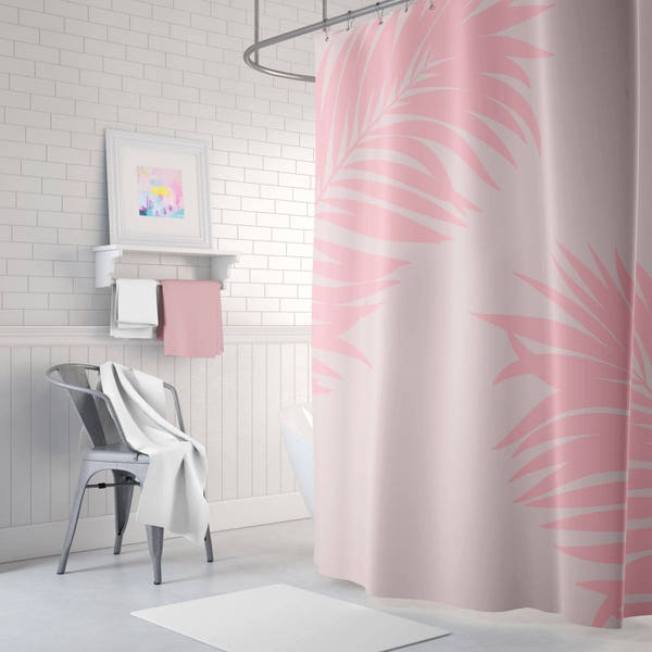 Jungle Shower Curtain, Botanical Decor, Boho Shower Curtain, Pink Bathroom Decor, Leaf Shower Curtain