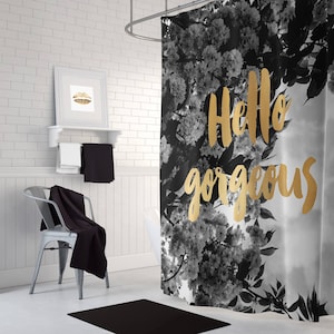 Gold Shower Curtain Black and White Decor Floral Shower Curtain image 1