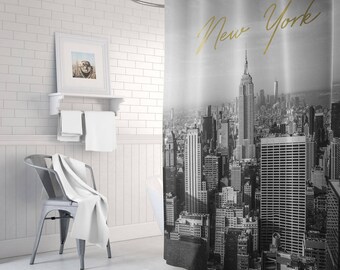 New York shower curtain with gold detail