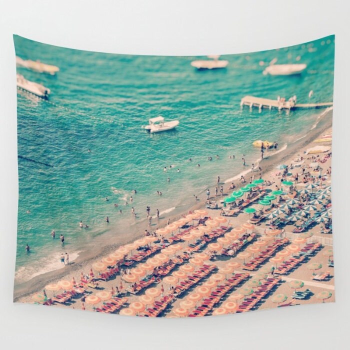 Aerial Beach Print Wall Tapestry - Art Mural Positano