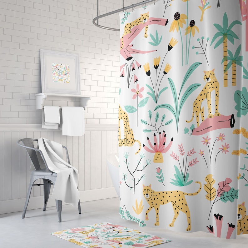 Jungle Shower Curtain Cheetah Shower Curtain Jungle Decor Etsy