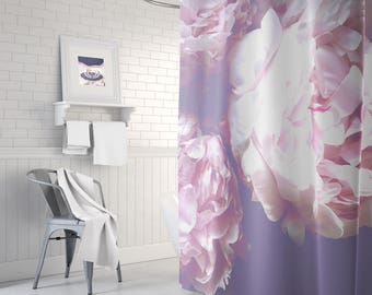 Peony flower shower curtain, long shower curtain