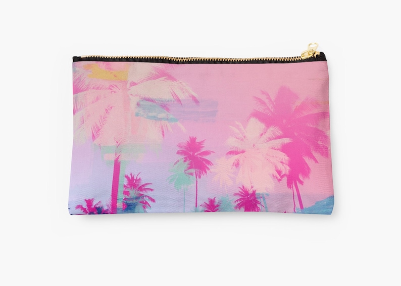 monogrammed clutch pink bag Customised clutch pouch pencil case gift for her makeup bag Palm tree bag