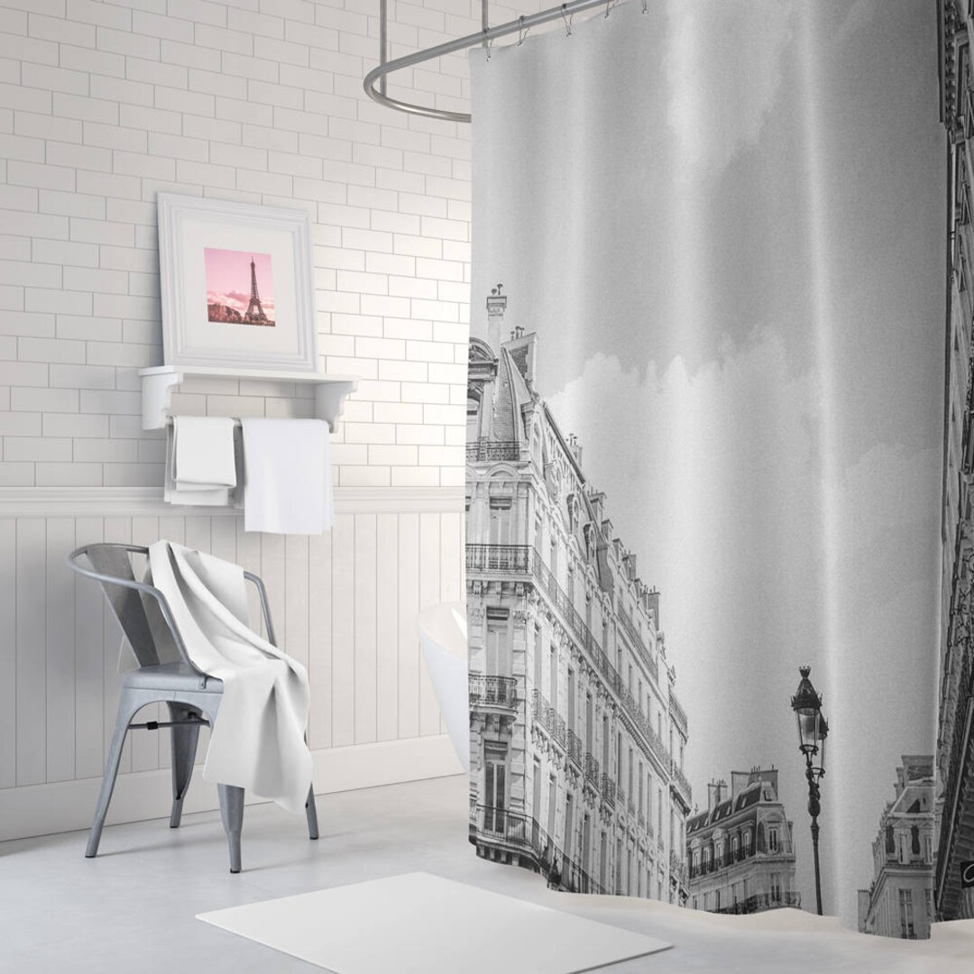 Paris Shower Curtain, Paris Themed Shower Curtain, Black and White